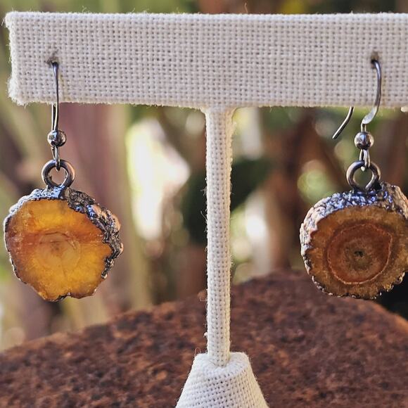 Topaz Druzy Gunmetal Irreg. Drop Earrings - Picture 3 of 8